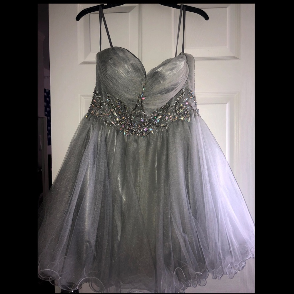 🤍SHORT SILVER PROM  DRESS!!🤍